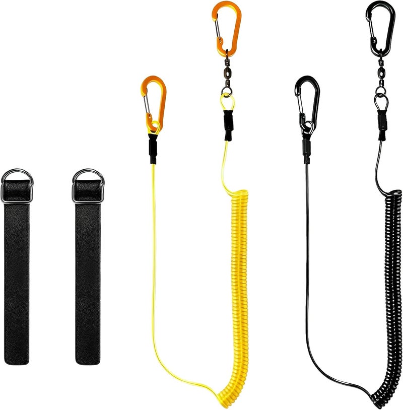 Pristis Fishing Pole Tethers, Retractable Kayak Paddle Leash with Steel Wire, Heavy Duty Coiled Lanyard Saltwater Rod Gear - Image 1